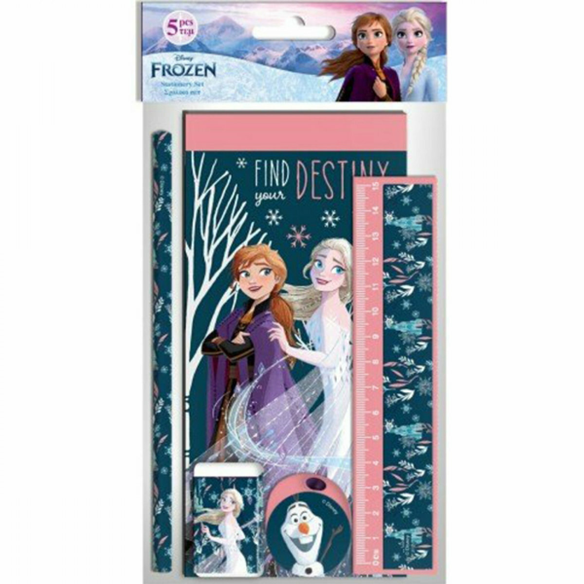 Σχολικό σετ Frozen (μολύβι-γόμα-ξύστρα-χάρακας-μπλοκάκι)