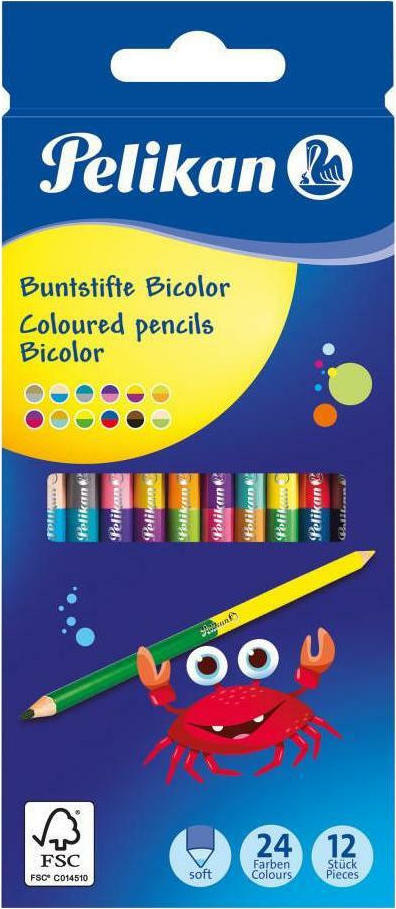 ΞΥΛΟΜΠΟΓΙΕΣ PELIKAN BICOLOR ΔΙΠΛΕΣ 12ΤEM (24 ΧΡΩΜΑΤΑ)